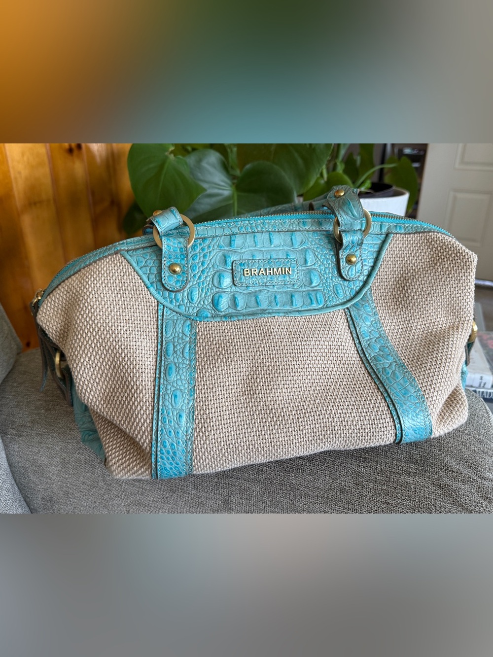 Rare Brahmin Starburst Turquoise-Trim Canvas Satchel